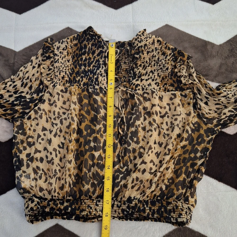 Free People Roma Leopard Print Mock Neck Blouse